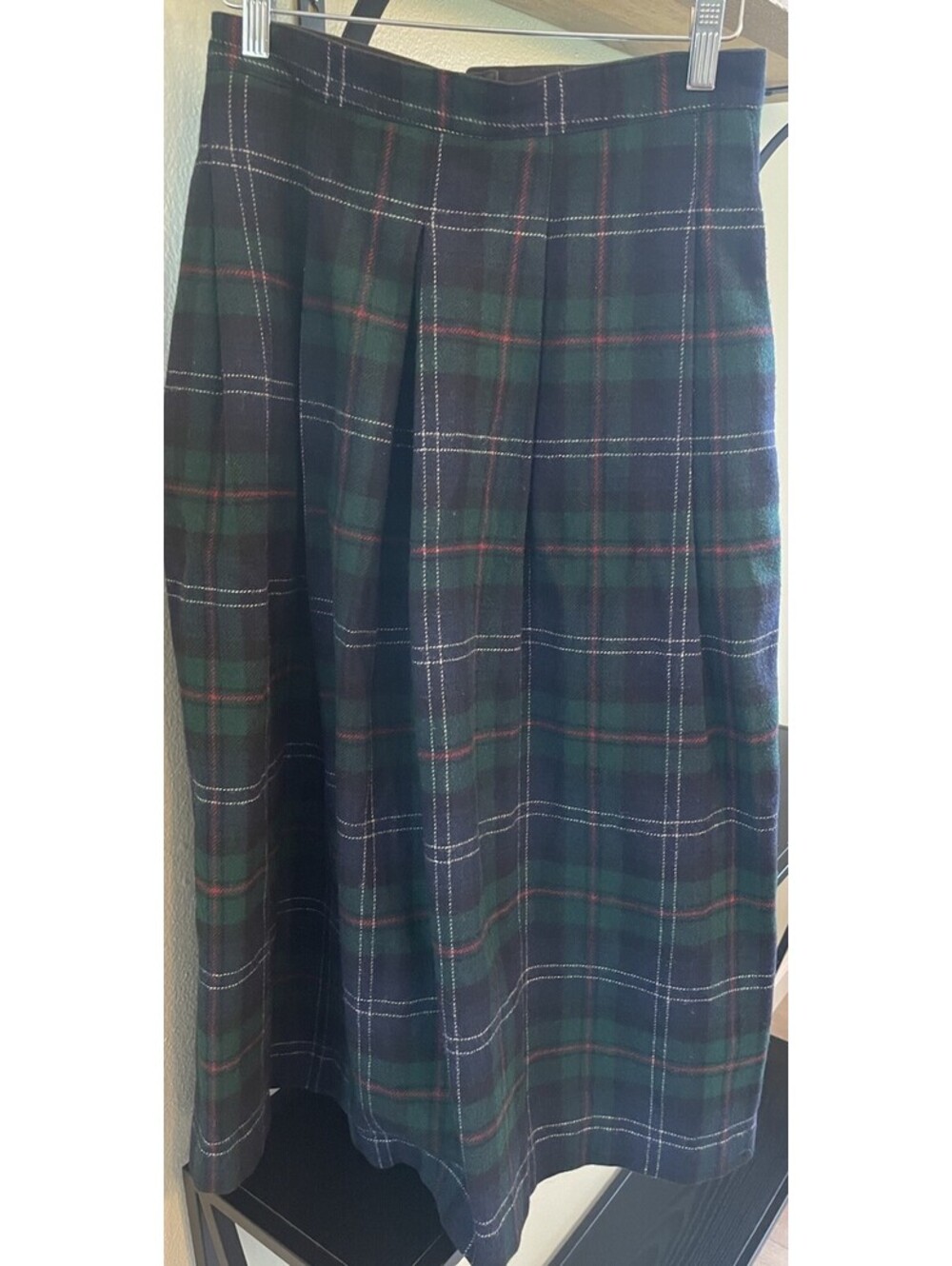 VTG PENDLETON Blue Green Red Wool Plaid Tartan Kilt Skirt Size 10